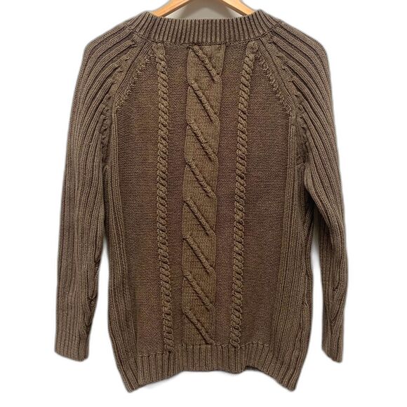 Woolrich Womens Fisherman Cable‎ Knit Sweater Chocolate Brown Large - Picture 2 of 11